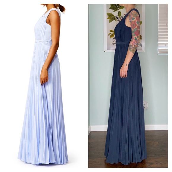 Rebecca Taylor V-neck Pleated Chiffon Floor Length Gown in Navy Blue size 4 - Picture 2 of 15